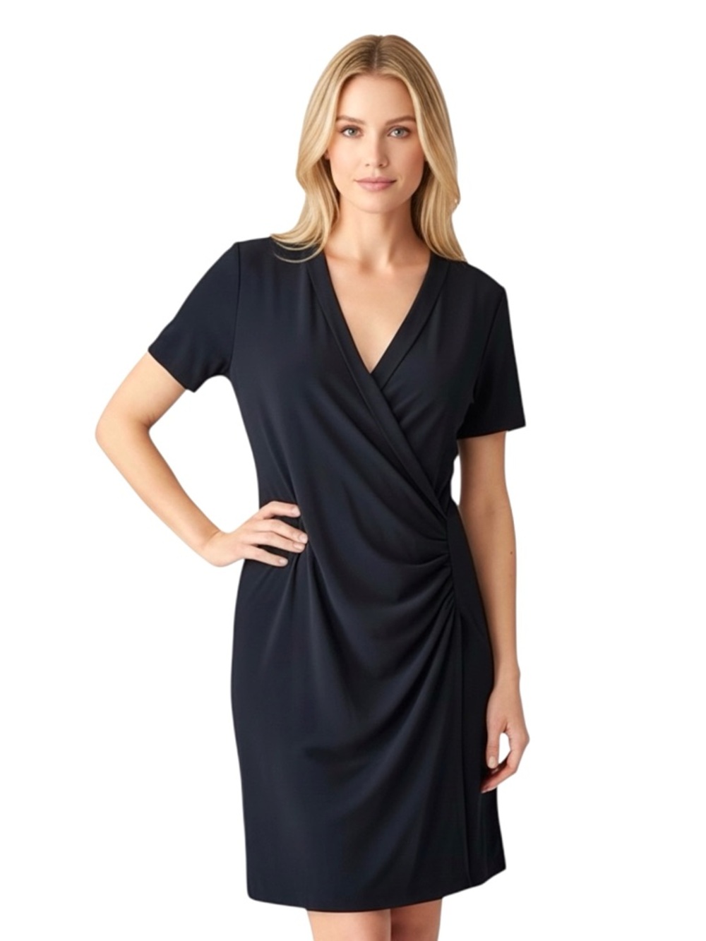 Norma Kamali Short Sleeve Side Drape Dress